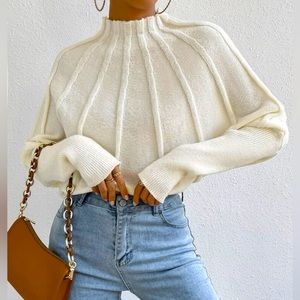 cream mock neck sweater
